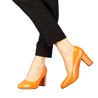 Pantofi dama cu toc portocalii din piele ecologica Crenta